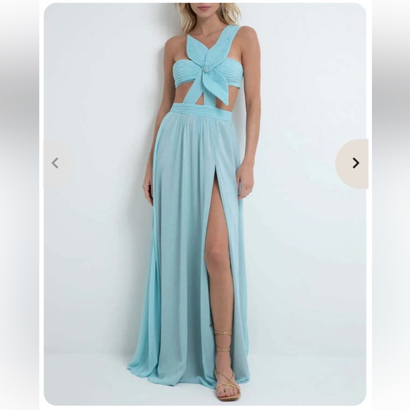 PatBO NWT Flower Appliqué One Shoulder Gown- Island Blue - Picture 2 of 10